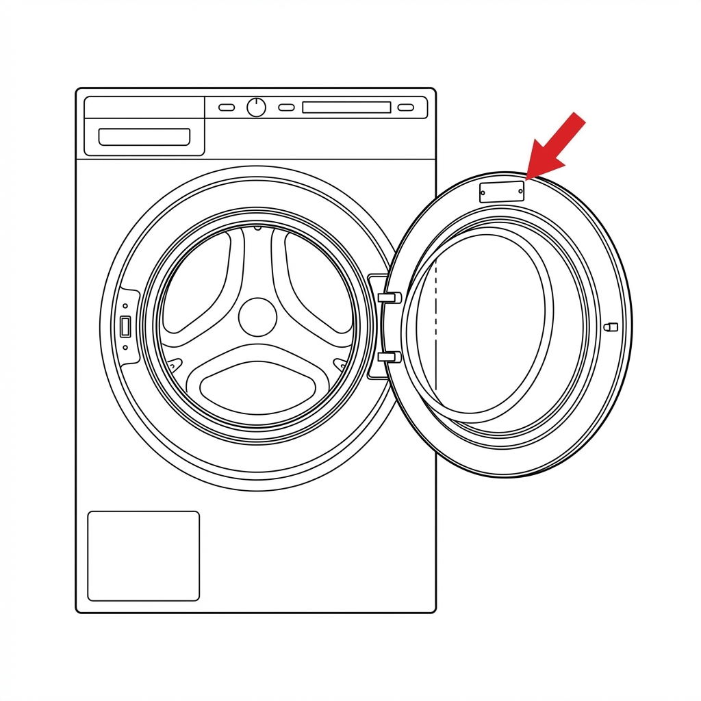 Расположение заводской таблички на стиральной машине ASKO — окантовка люка и задняя панель